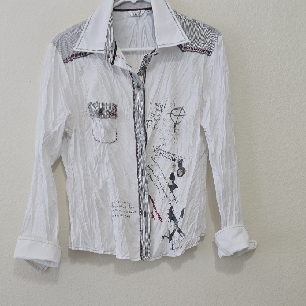 Ravel White and Black Graphic Blouse